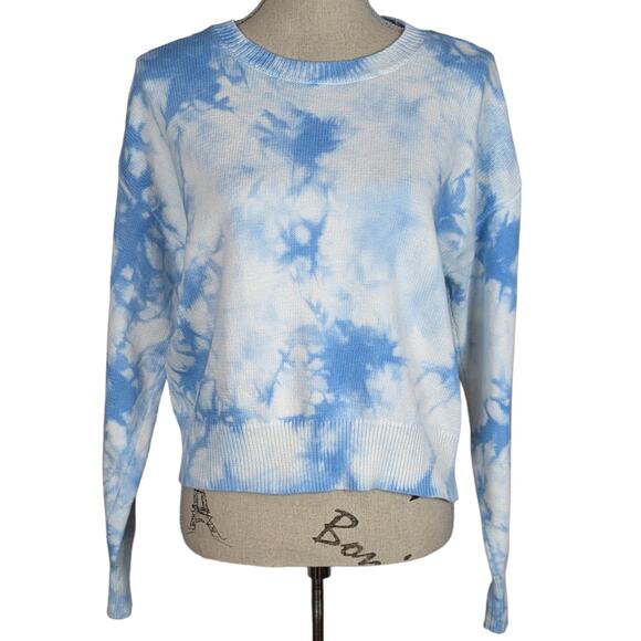 INTERMIX Celine Tie Dye Crewneck Sweater White and Blue Size Medium - Picture 2 of 11